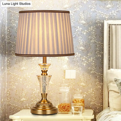 Countryside Pleated Shade Nightstand Lamp with Crystal Base - Beige/Pink