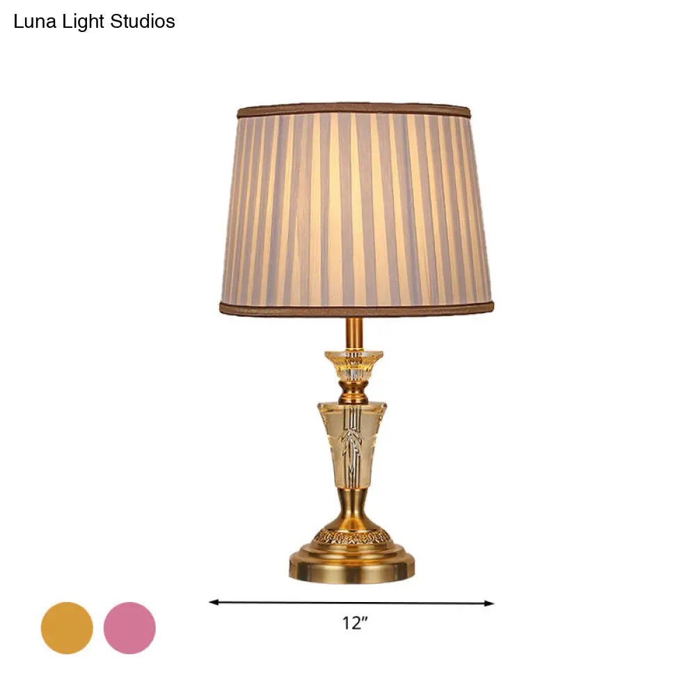 Countryside Pleated Shade Nightstand Lamp with Crystal Base - Beige/Pink