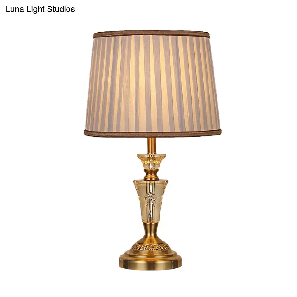 Countryside Pleated Shade Nightstand Lamp with Crystal Base - Beige/Pink