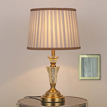 Countryside Pleated Shade Nightstand Lamp with Crystal Base - Beige/Pink