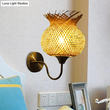 DecorBites™ Countryside Rattan Wall Sconce with 1 Beige Light - Handcrafted for Bedroom (Down/Up)