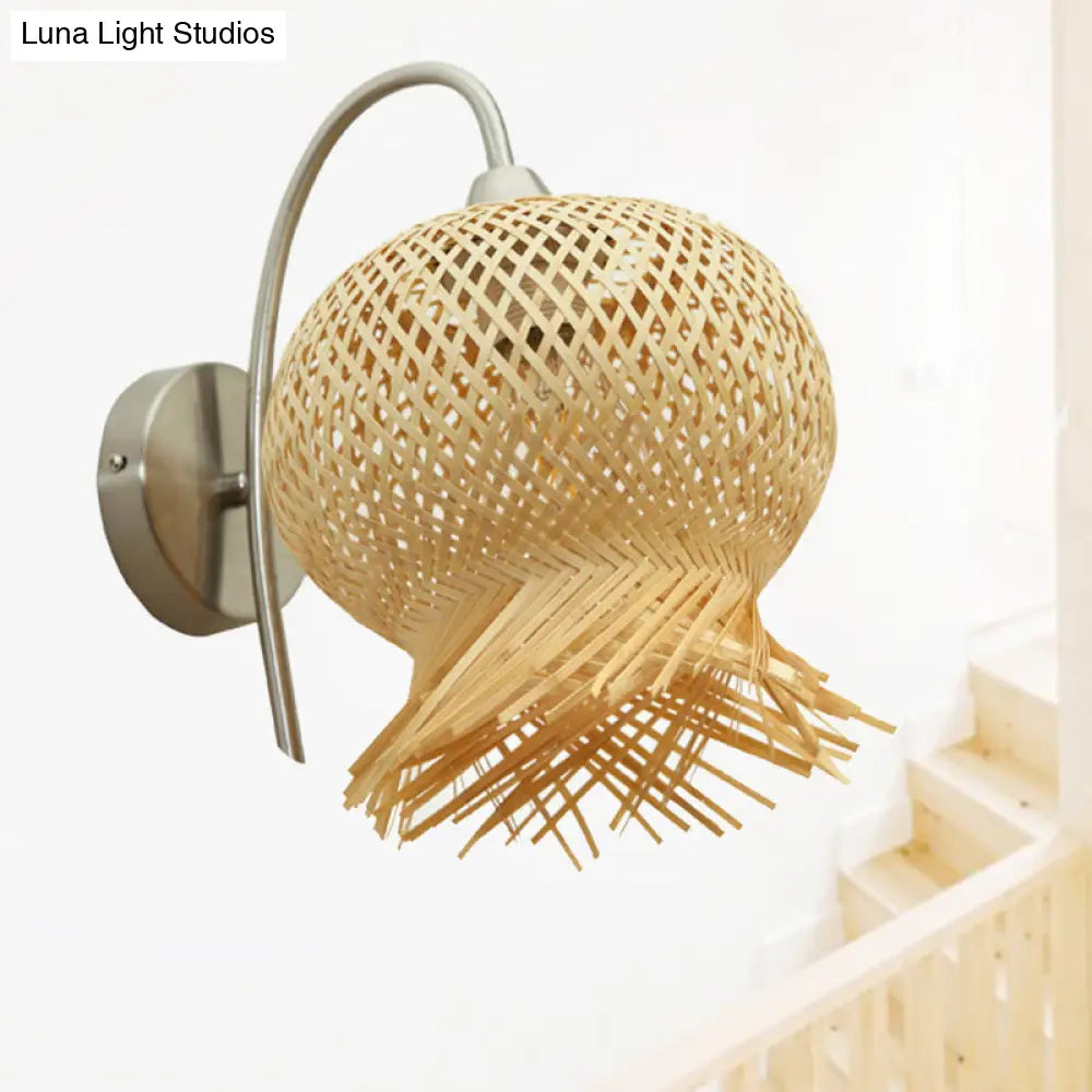 DecorBites™ Countryside Rattan Wall Sconce with 1 Beige Light - Handcrafted for Bedroom (Down/Up)
