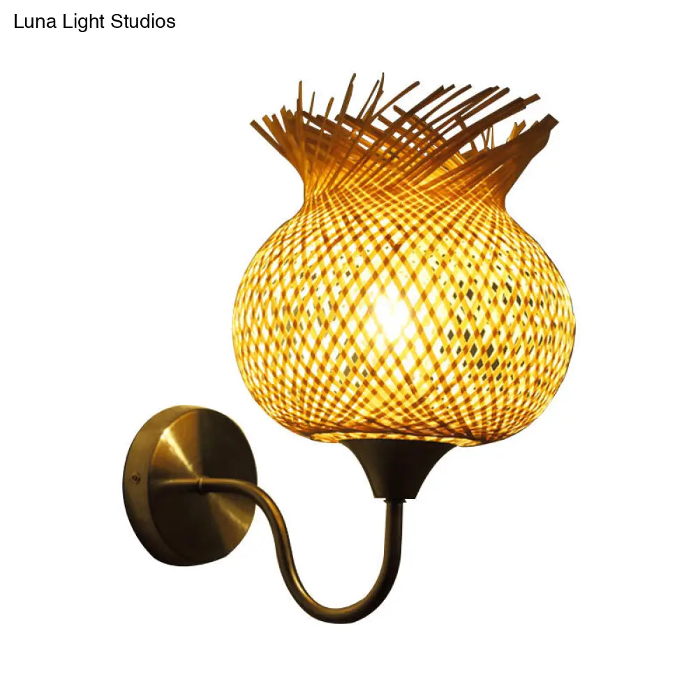 DecorBites™ Countryside Rattan Wall Sconce with 1 Beige Light - Handcrafted for Bedroom (Down/Up)