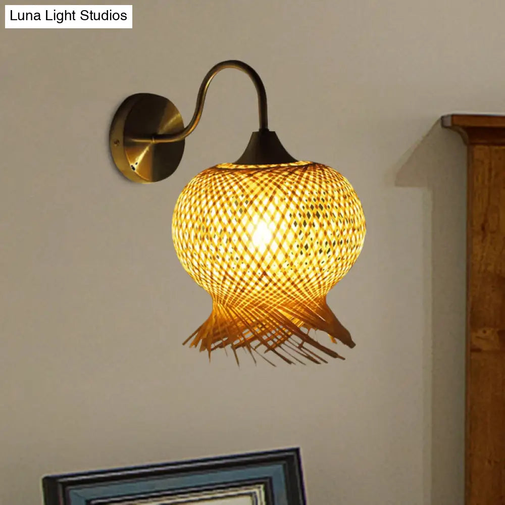 DecorBites™ Countryside Rattan Wall Sconce with 1 Beige Light - Handcrafted for Bedroom (Down/Up)