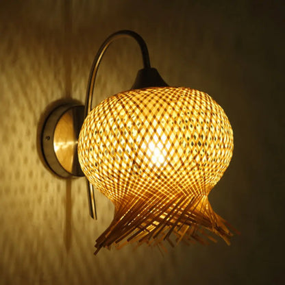 DecorBites™ Countryside Rattan Wall Sconce with 1 Beige Light - Handcrafted for Bedroom (Down/Up)