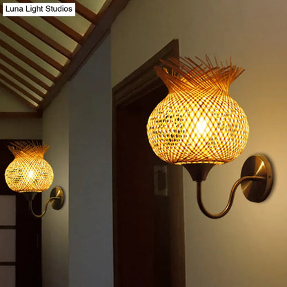 DecorBites™ Countryside Rattan Wall Sconce with 1 Beige Light - Handcrafted for Bedroom (Down/Up)