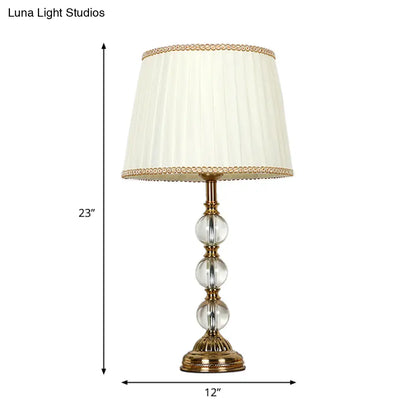 مصباح طاولة ريفي مع غطاء كريستالي مطوي - بيج