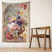 Vintage style floral tapestry with colorful flowers in ornate vase printed on soft fabric for decorbites court style wall decor