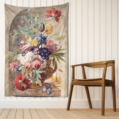 Vintage style floral tapestry with colorful flowers in ornate vase printed on soft fabric for decorbites court style wall decor