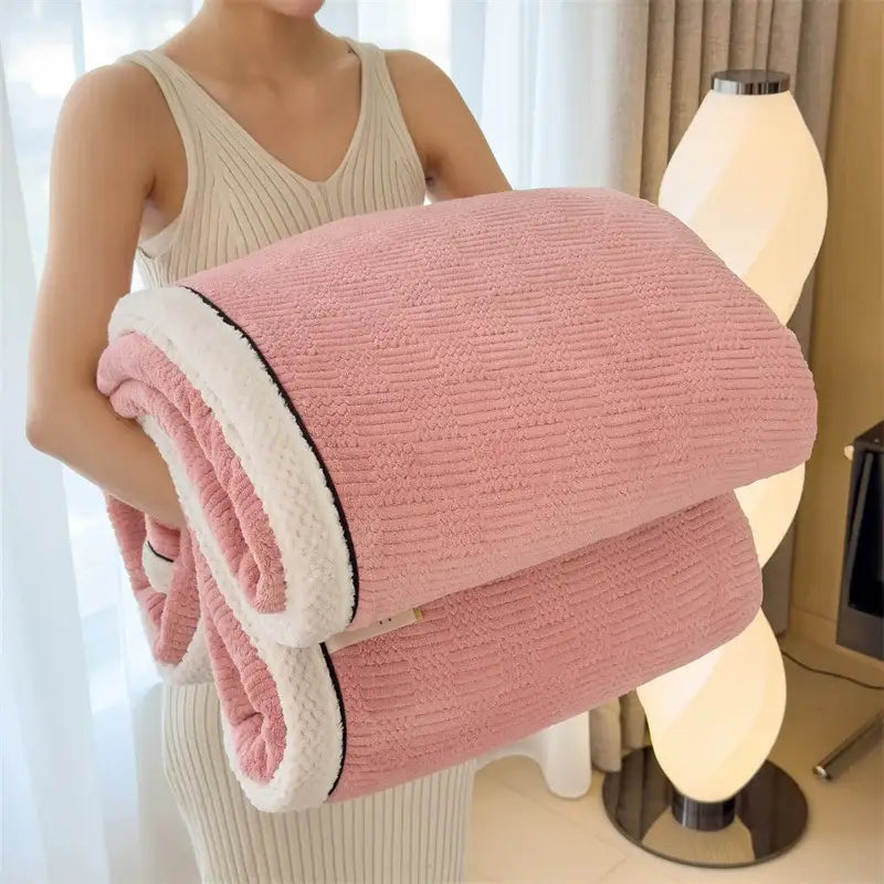Cozy carved velvet pink corduroy blanket with plush white lining and black trim for bedroom decorbites cozy carved throw