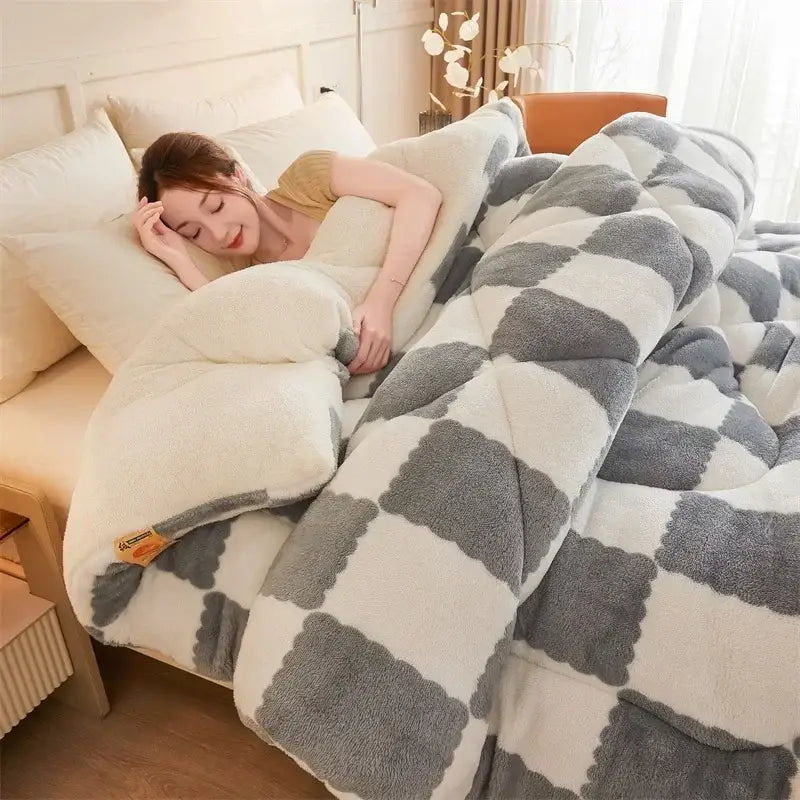 Plush gray and white checkered decorbites cozy checkerboard winter blanket with soft fluffy texture for bedroom comfort