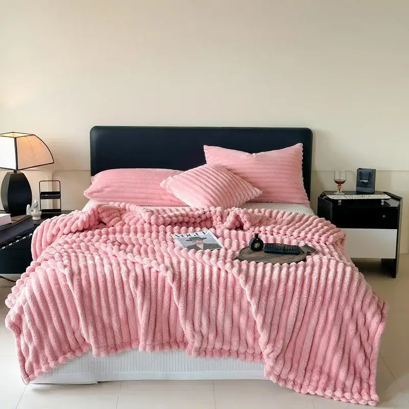 Cozy coral fleece coral ribbed plush throw blanket with soft textured surface for living room decorbites cozy coral