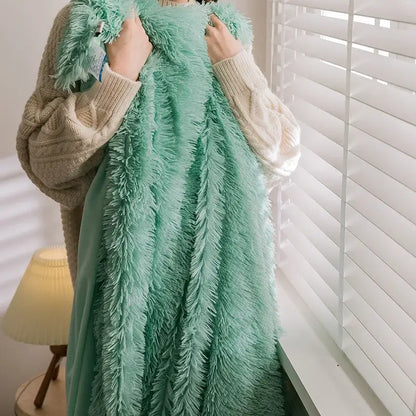 A plush mint green cozy faux fur throw blanket with soft shaggy texture perfect for pink bedroom decorbites cozy faux use