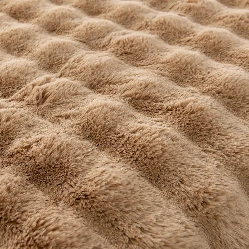 Tan cozy faux rabbit velvet plush blanket with soft quilted texture perfect for bedroom decorbites cozy faux throw
