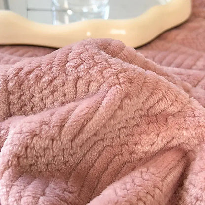 Soft pink faux fur jacquard plush blanket with a cozy jacquard textured surface for decorbites cozy jacquard use