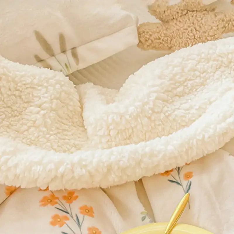 Cream-colored plush fleece blanket with soft textured surface cozy milk velvet floral bedroom decorbites cozy milk