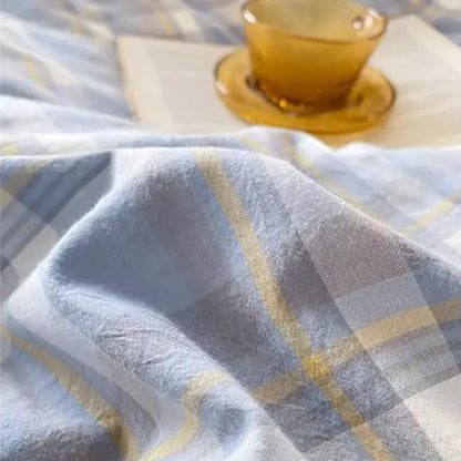 Soft blue and yellow plaid woven fabric of decorbites cozy plaid duvet cover for blue and white bedroom bedding set