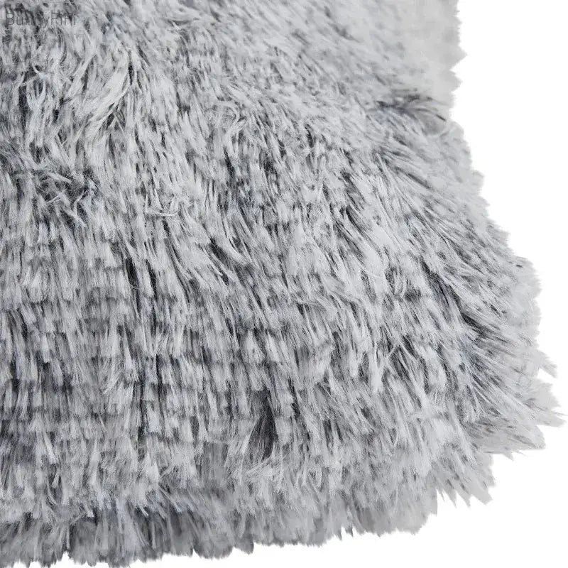 A cozy plush fur gray and white cushion cover with a dense shaggy texture for decorbites cozy plush pillowcase