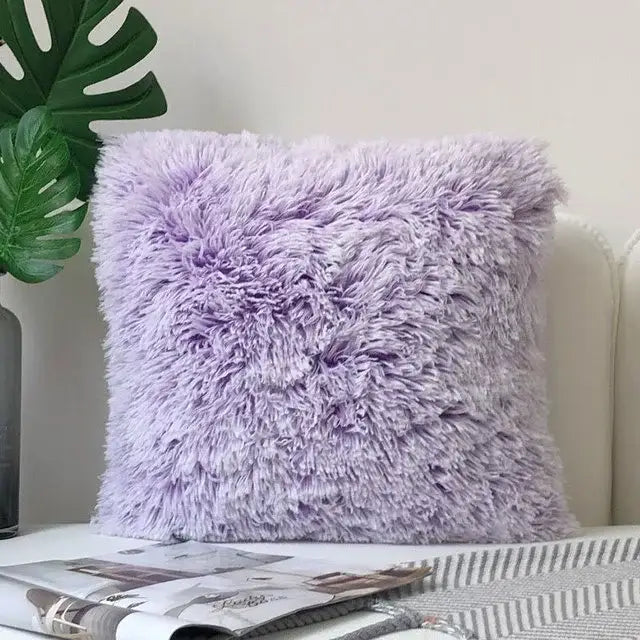 Cozy plush fur lavender cushion cover with soft shaggy texture for white and grey living room decorbites cozy plush