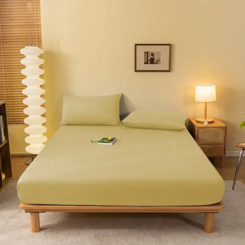 Soft sage green fitted sheet in smooth stretchy fabric by decorbites cozy solid color mattress cover