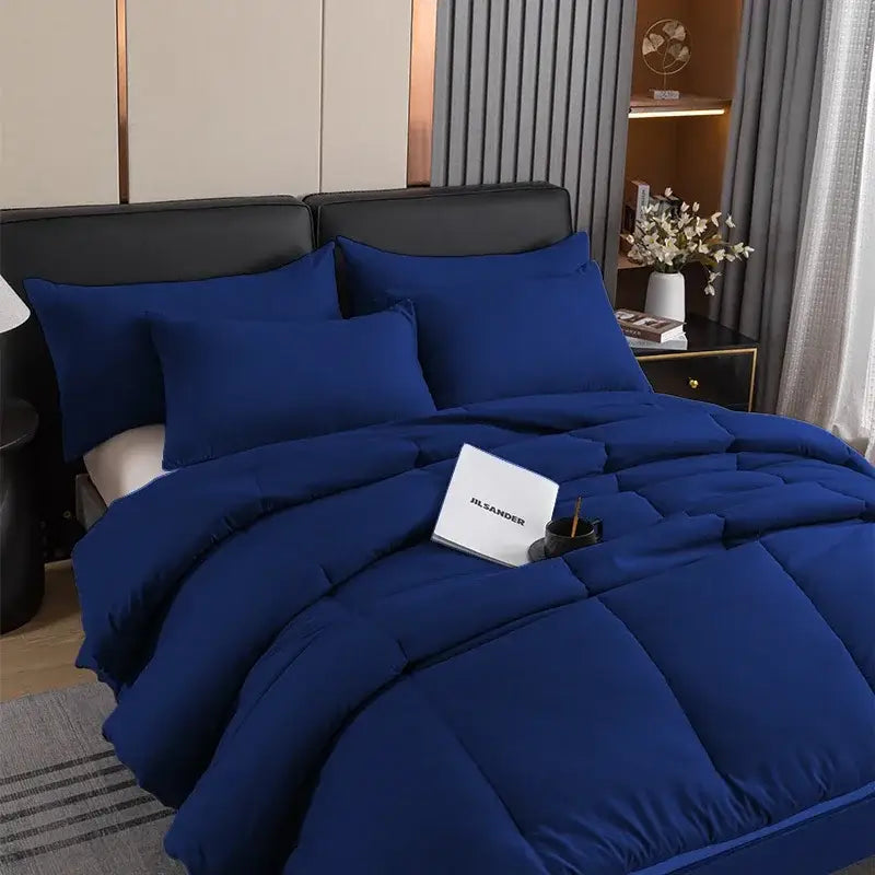 Royal blue quilted duvet set with plush fabric and modern design for decorbites cozy spring queen bedroom comfort