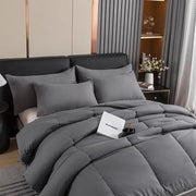 Gray quilted duvet set with soft plush texture and subtle stitching details for decorbites cozy spring queen bedding