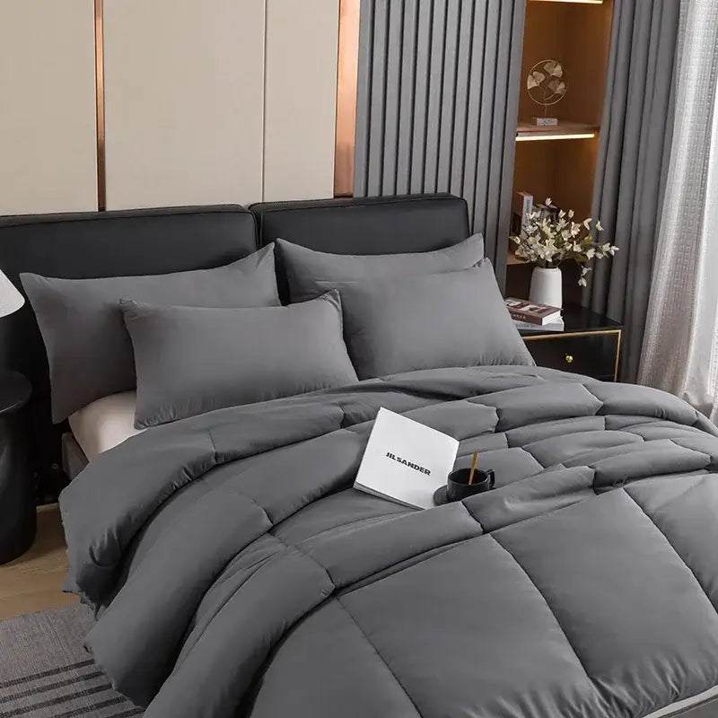 Gray quilted duvet set with soft plush texture and subtle stitching details for decorbites cozy spring queen bedding