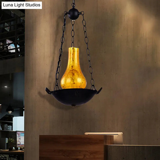 مصباح معلق على شكل مزهرية عتيقة من الزجاج المتشقق باللون الأسود/البني
