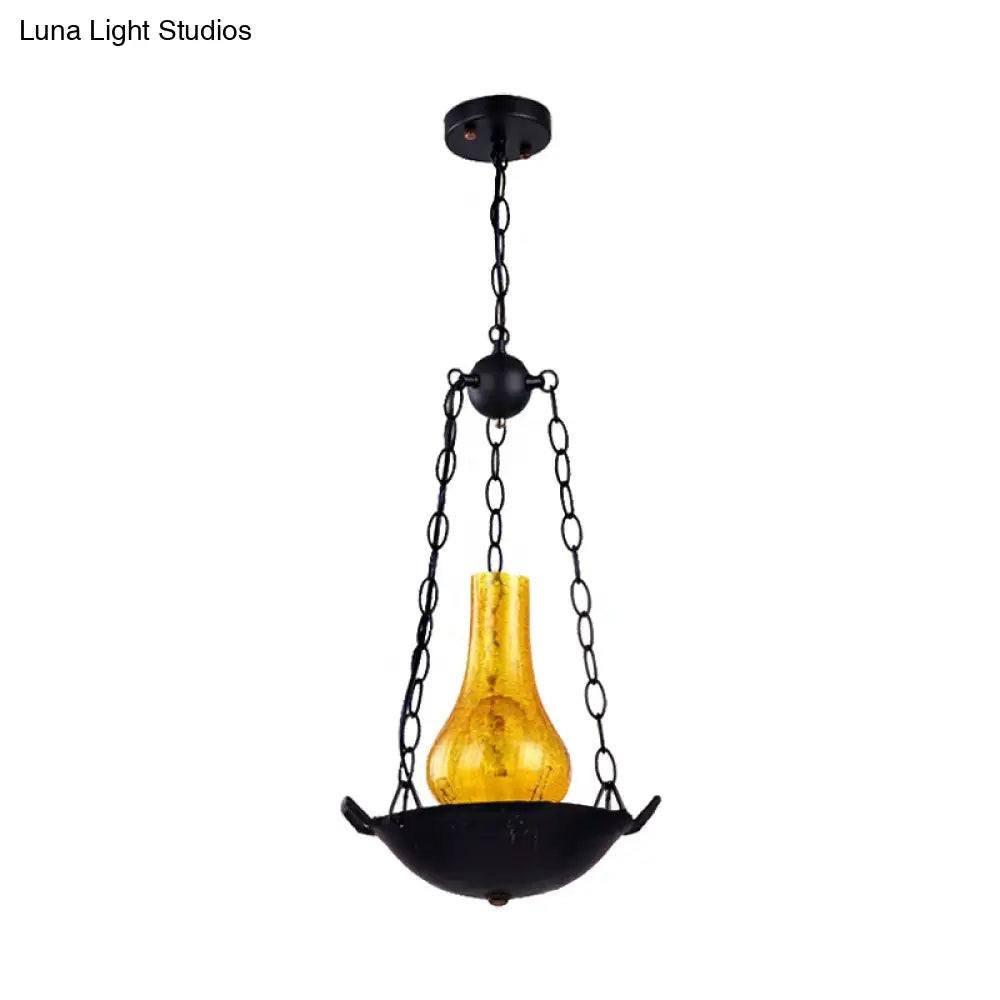 Crackle Glass Hanging Vintage Vase Pendant Light in Black/Brown