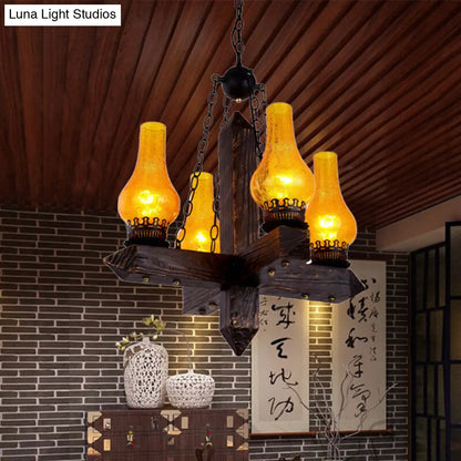 Crackle Glass Vase Chandelier: Farmhouse Pendant Light with 5 Lights and Metal Frame