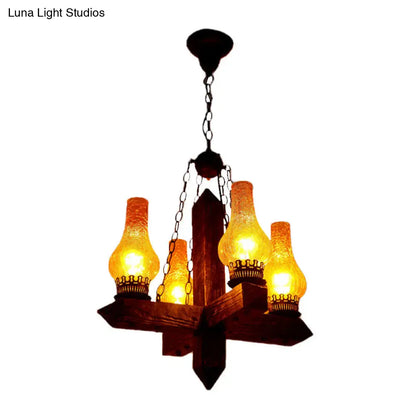 Crackle Glass Vase Chandelier: Farmhouse Pendant Light with 5 Lights and Metal Frame