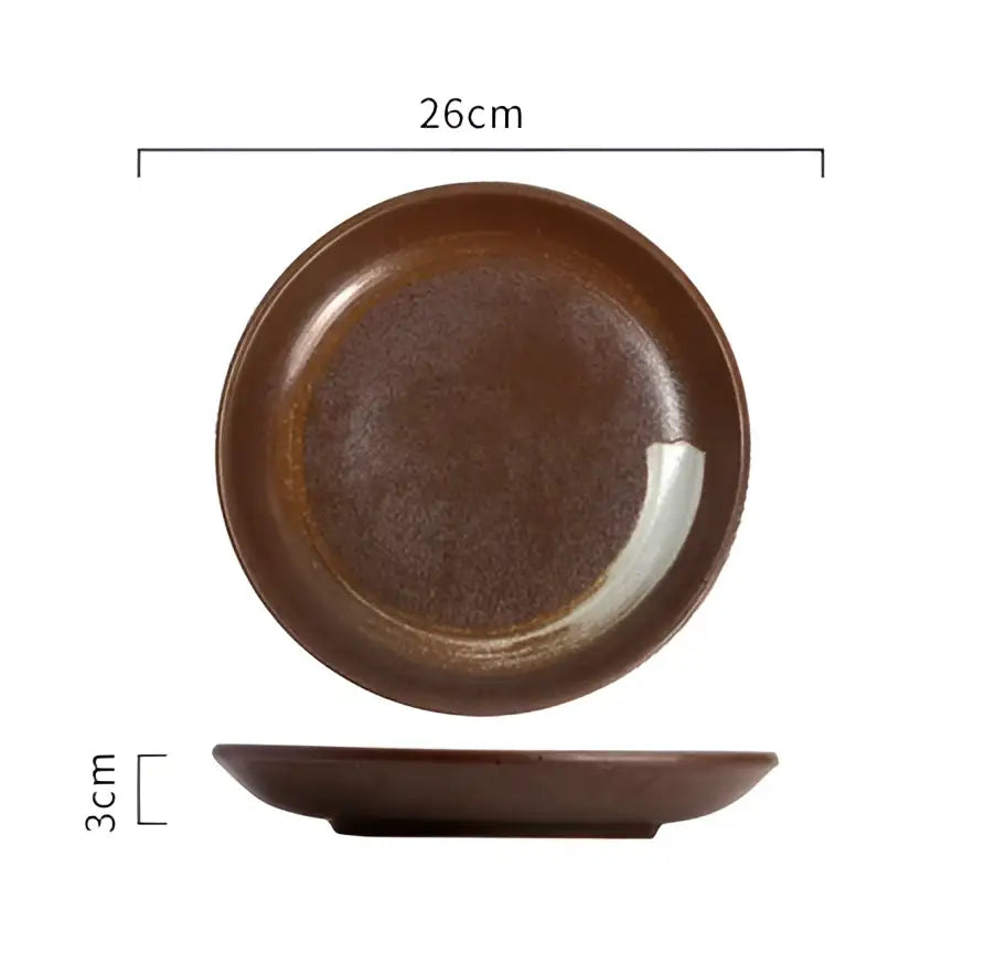 Brown ceramic dinner plate with subtle texture and raised rim from decorbites ceramic dinner plate set