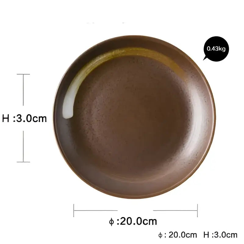 Brown ceramic dinner plate with subtle yellow glaze accent along rim from decorbites ceramic dinner plate set