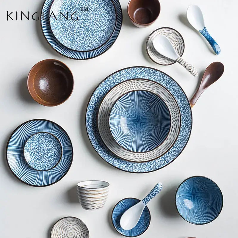 Blue crackle glaze ceramic dinner plate set with radial patterns decorbites ceramic dinner for elegant dining