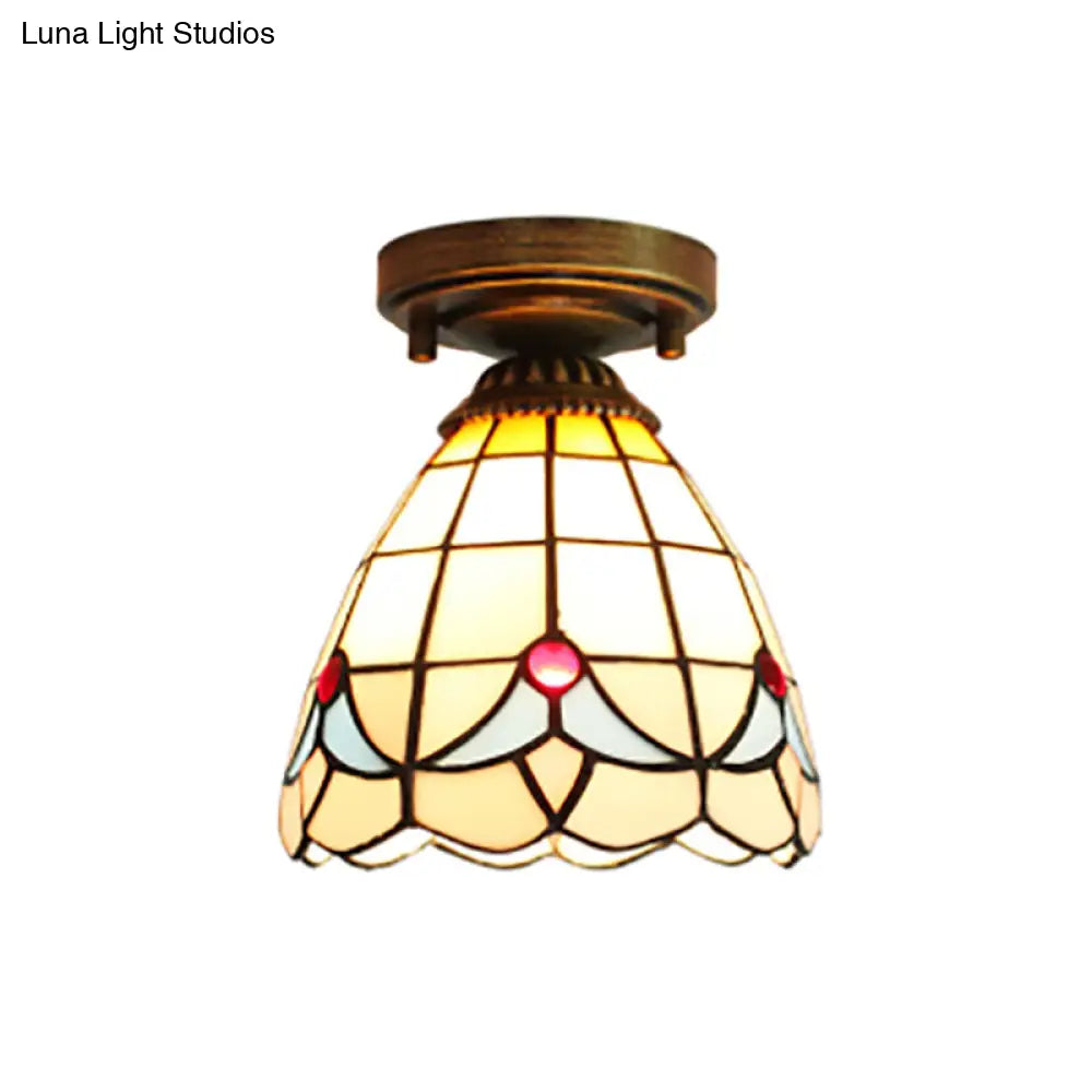 DecorBites™ DecorBites™ Craftsman Stained Glass LED Ceiling Light - White/Beige/Orange/Blue - Ideal for Foyers