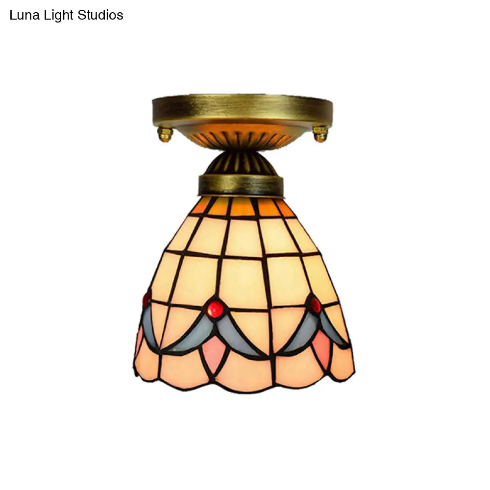 DecorBites™ DecorBites™ Craftsman Stained Glass LED Ceiling Light - White/Beige/Orange/Blue - Ideal for Foyers