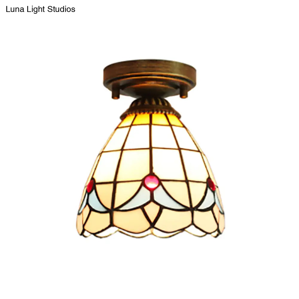 DecorBites™ DecorBites™ Craftsman Stained Glass LED Ceiling Light - White/Beige/Orange/Blue - Ideal for Foyers