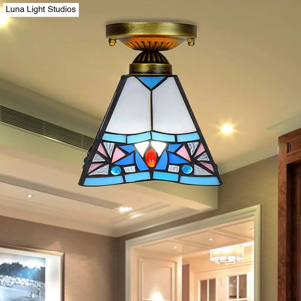 DecorBites™ DecorBites™ Craftsman Stained Glass LED Ceiling Light - White/Beige/Orange/Blue - Ideal for Foyers