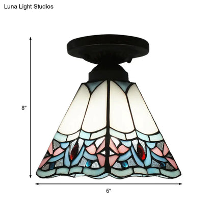 DecorBites™ DecorBites™ Craftsman Stained Glass LED Ceiling Light - White/Beige/Orange/Blue - Ideal for Foyers