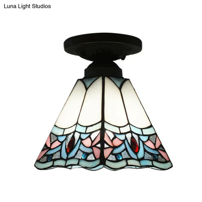 DecorBites™ DecorBites™ Craftsman Stained Glass LED Ceiling Light - White/Beige/Orange/Blue - Ideal for Foyers