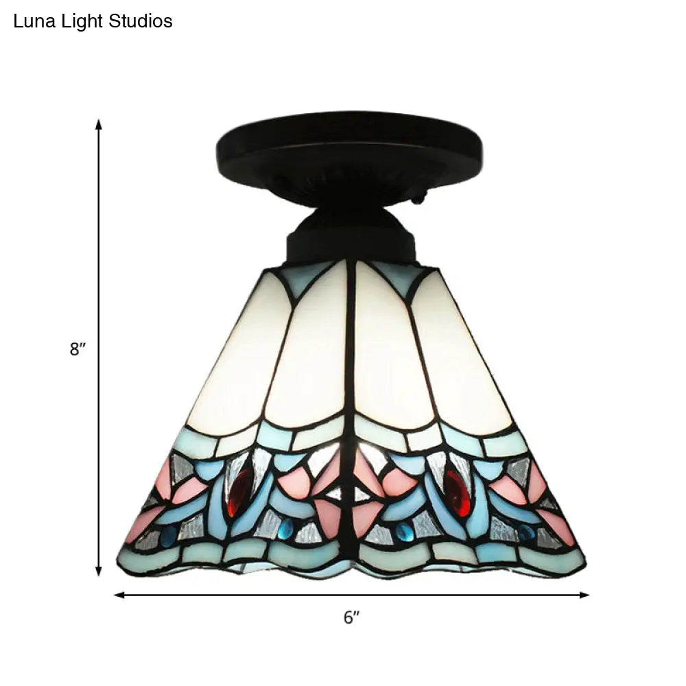 DecorBites™ DecorBites™ Craftsman Stained Glass LED Ceiling Light - White/Beige/Orange/Blue - Ideal for Foyers