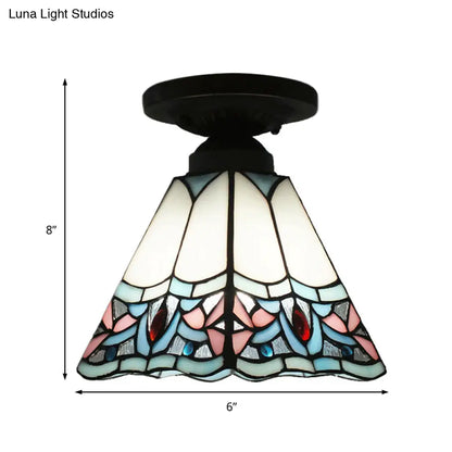 DecorBites™ DecorBites™ Craftsman Stained Glass LED Ceiling Light - White/Beige/Orange/Blue - Ideal for Foyers