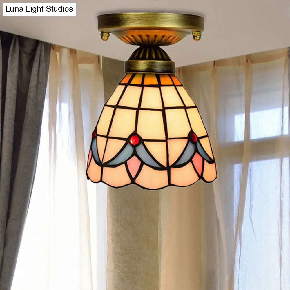 DecorBites™ DecorBites™ Craftsman Stained Glass LED Ceiling Light - White/Beige/Orange/Blue - Ideal for Foyers