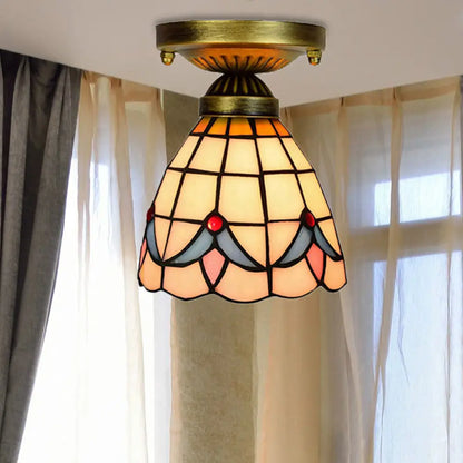 DecorBites™ DecorBites™ Craftsman Stained Glass LED Ceiling Light - White/Beige/Orange/Blue - Ideal for Foyers
