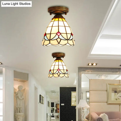 DecorBites™ DecorBites™ Craftsman Stained Glass LED Ceiling Light - White/Beige/Orange/Blue - Ideal for Foyers