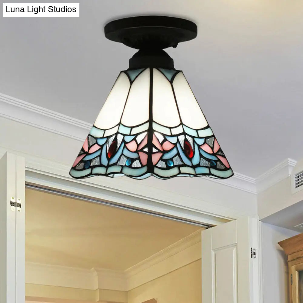 DecorBites™ DecorBites™ Craftsman Stained Glass LED Ceiling Light - White/Beige/Orange/Blue - Ideal for Foyers
