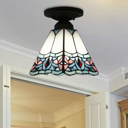 DecorBites™ DecorBites™ Craftsman Stained Glass LED Ceiling Light - White/Beige/Orange/Blue - Ideal for Foyers