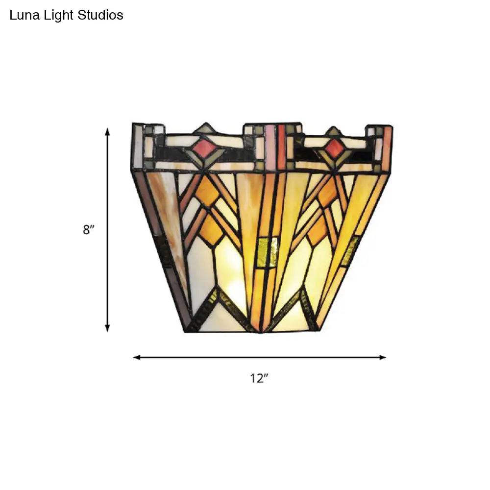 Craftsman Stained Glass Wall Lamp: Geometric Design, 1 Light Sconce in Beige for Living Room Lighting