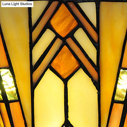 Craftsman Stained Glass Wall Lamp: Geometric Design, 1 Light Sconce in Beige for Living Room Lighting