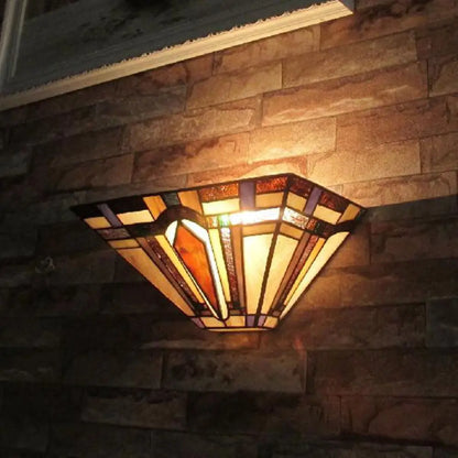Craftsman Stained Glass Wall Sconce Light with Geometric Design - Ideal for Restaurants